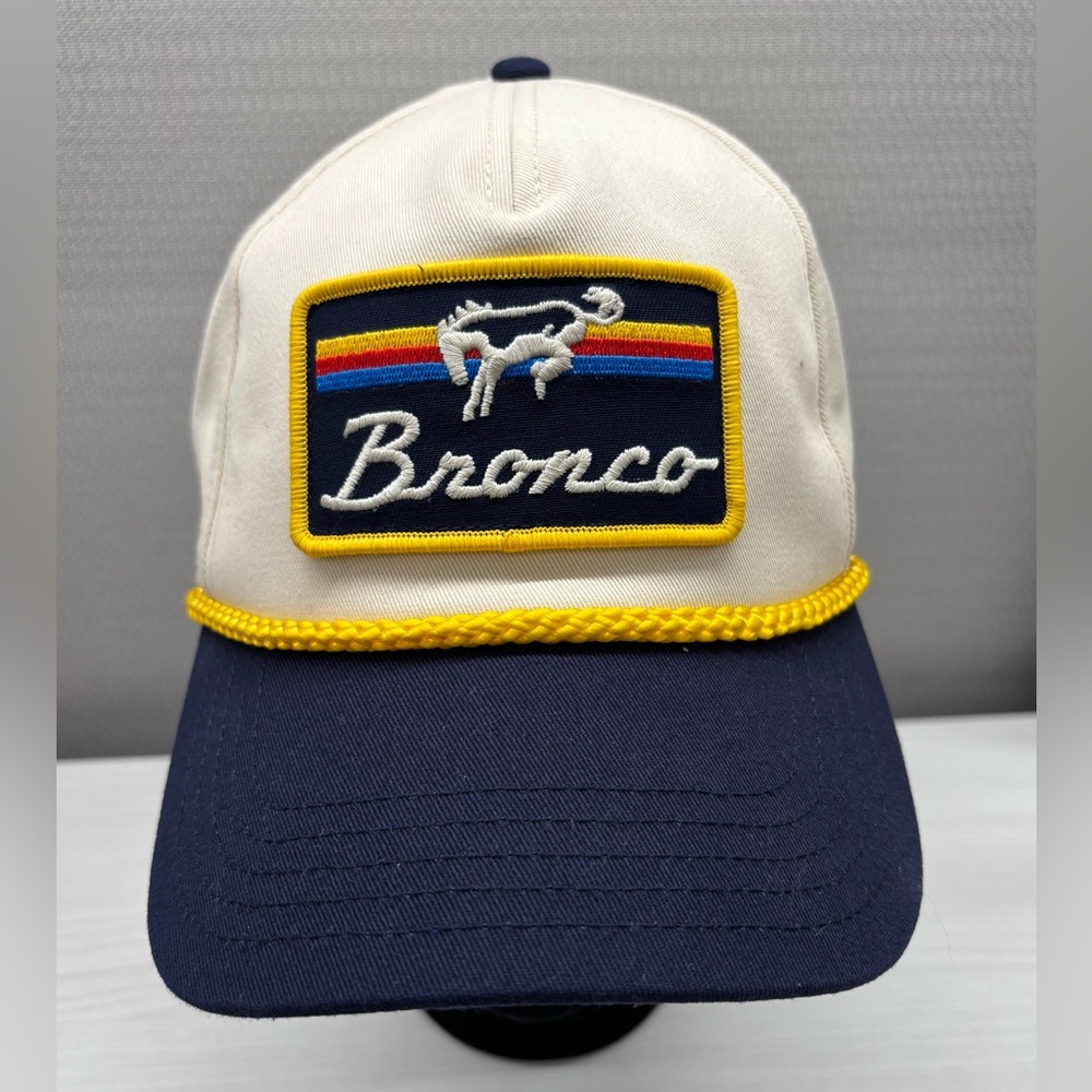 American Needle Ford Bronco Ivory/Navy SnapBack Hat Cap Roscoe 100% Cotton Patch